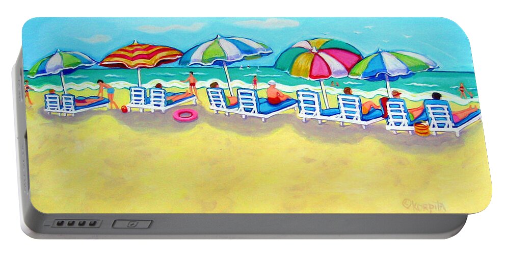 Colorful Beach Portable Battery Charger featuring the painting The Color of Summer by Rebecca Korpita