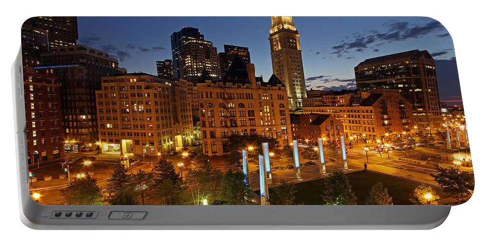 Boston Portable Battery Charger featuring the photograph The Custom House Tower in Boston by Juergen Roth