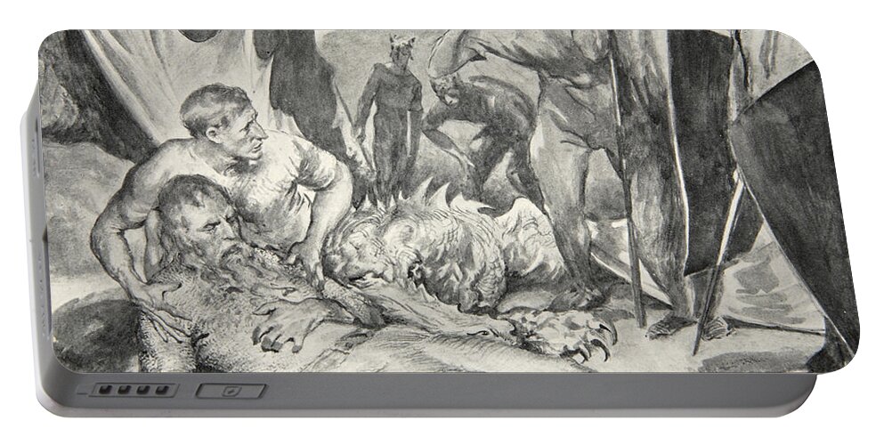 Beowulf Portable Battery Charger featuring the drawing The Death of Beowulf by John Henry Frederick Bacon