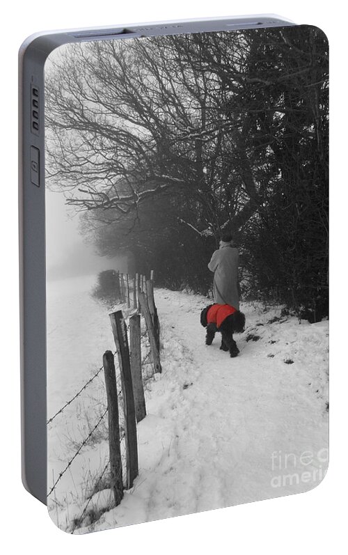 Dog Portable Battery Charger featuring the photograph The Dog in the Red Coat by Vicki Spindler