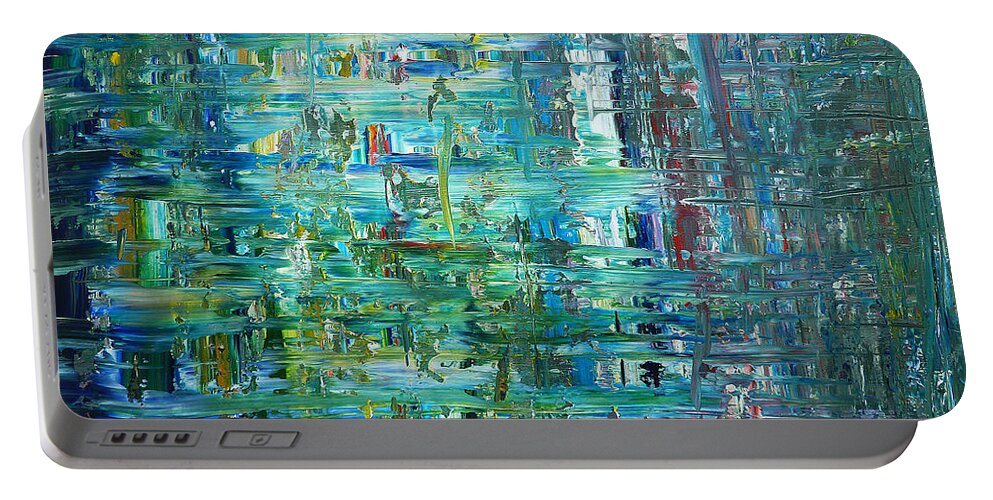 Derek Kaplan Art Portable Battery Charger featuring the painting The Emerald Forest by Derek Kaplan