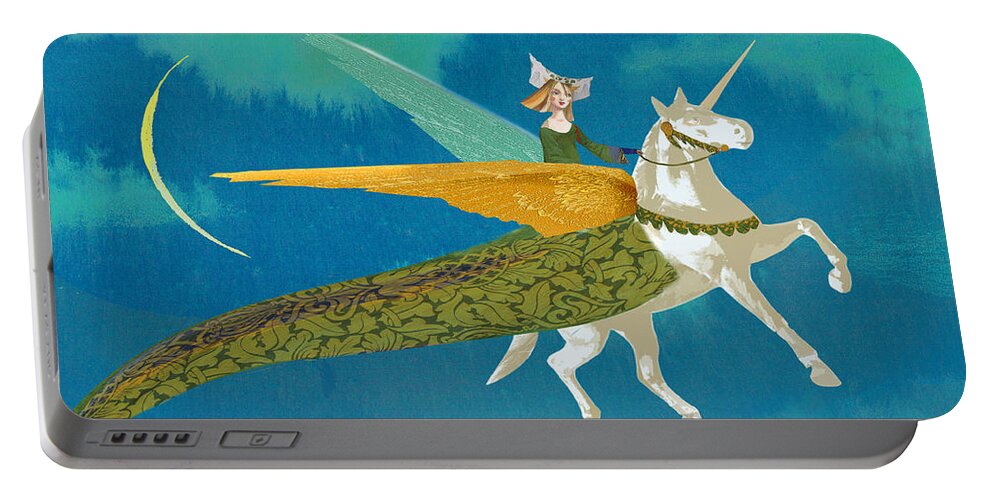 Princess Portable Battery Charger featuring the painting The evening flight by Victoria Fomina