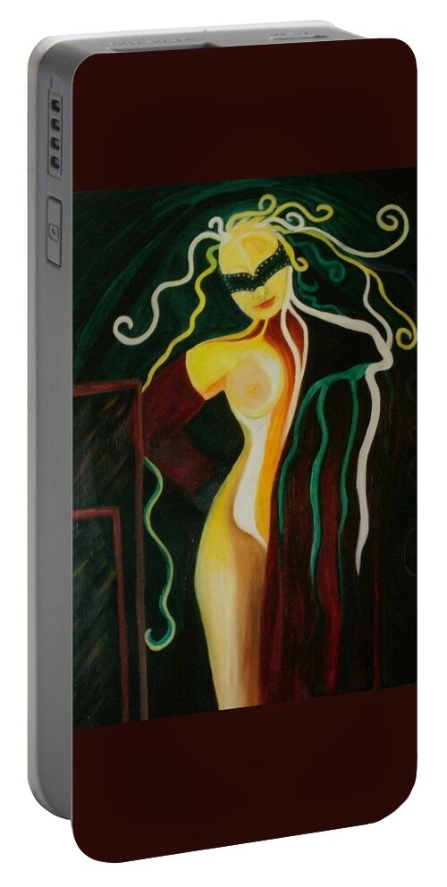 Masks Portable Battery Charger featuring the painting The Exhibitionist by Carolyn LeGrand