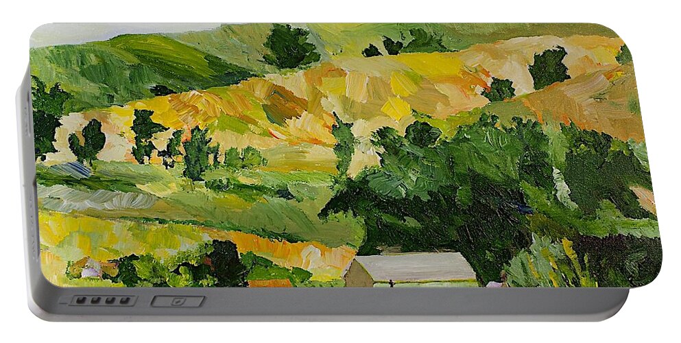 Landscape Portable Battery Charger featuring the painting The Farm by Allan P Friedlander