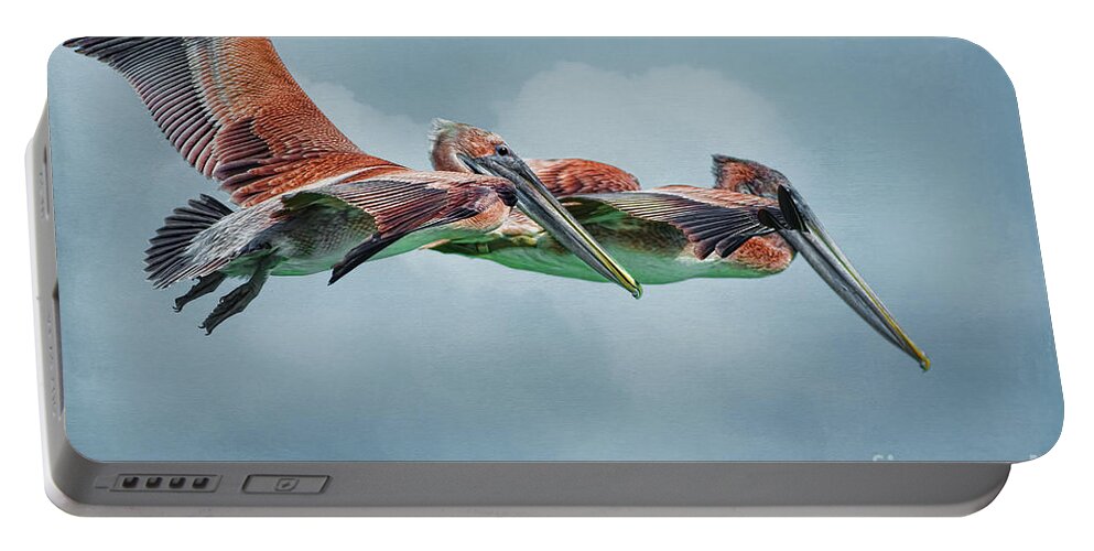 Pelicans Portable Battery Charger featuring the photograph The Flying Pair by Deborah Benoit