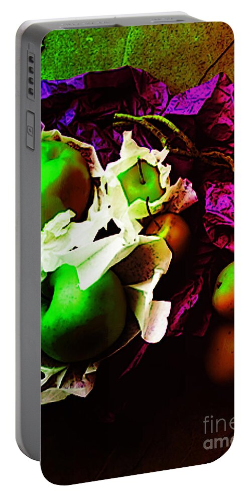 Apples Image Portable Battery Charger featuring the digital art The Forbidden Fruit II by Yael VanGruber