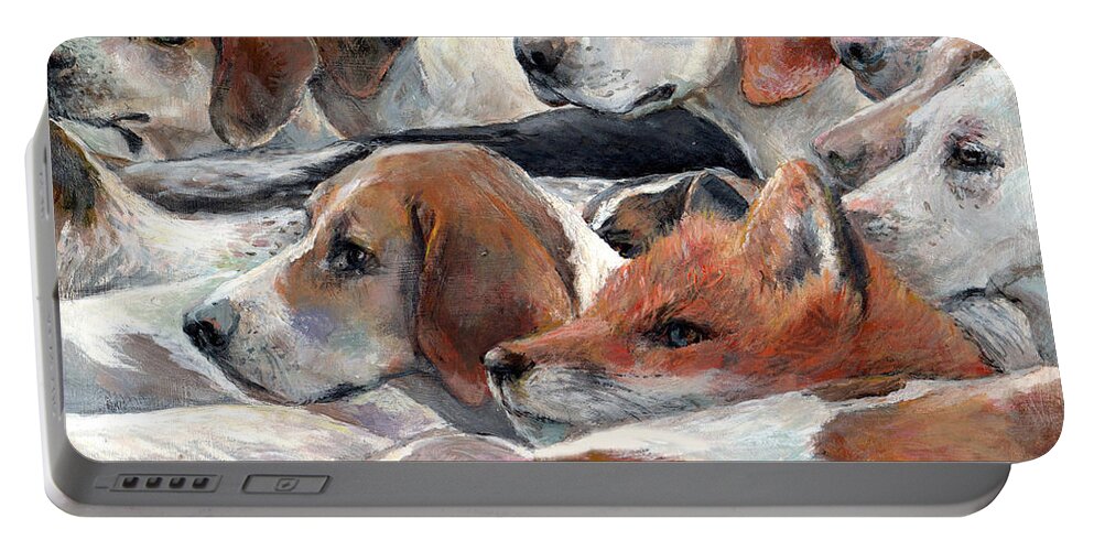 Nature Portable Battery Charger featuring the painting Fox Hunt by Donna Tucker