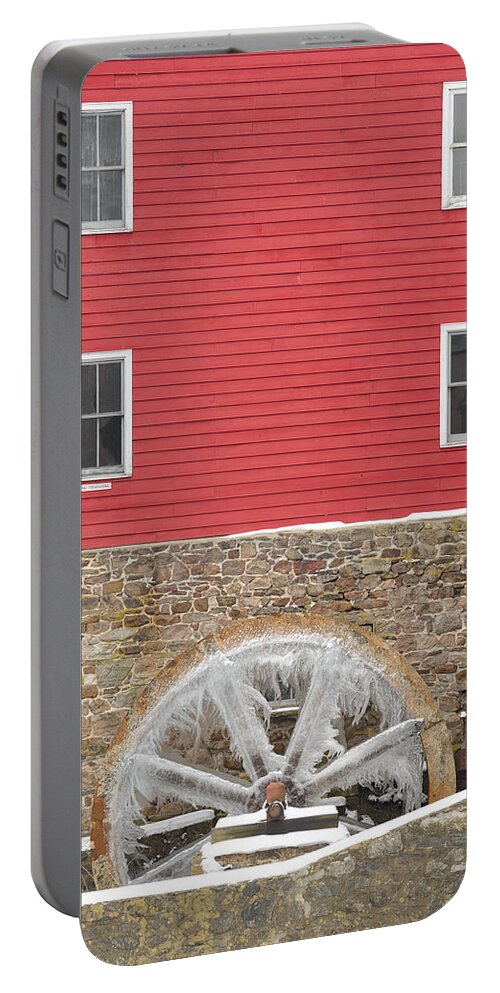 Mill Portable Battery Charger featuring the photograph The Frozen Wheel by Mark Rogers