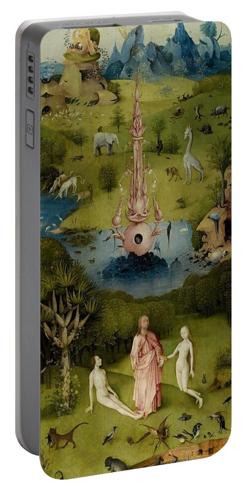 Hieronymus Bosch Portable Battery Charger featuring the painting The Garden Of Earthly Delights Left Panel by Hieronymus Bosch