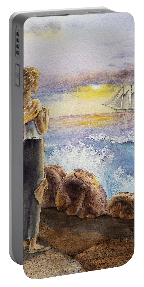 Girl Portable Battery Charger featuring the painting The Girl And The Ocean by Irina Sztukowski