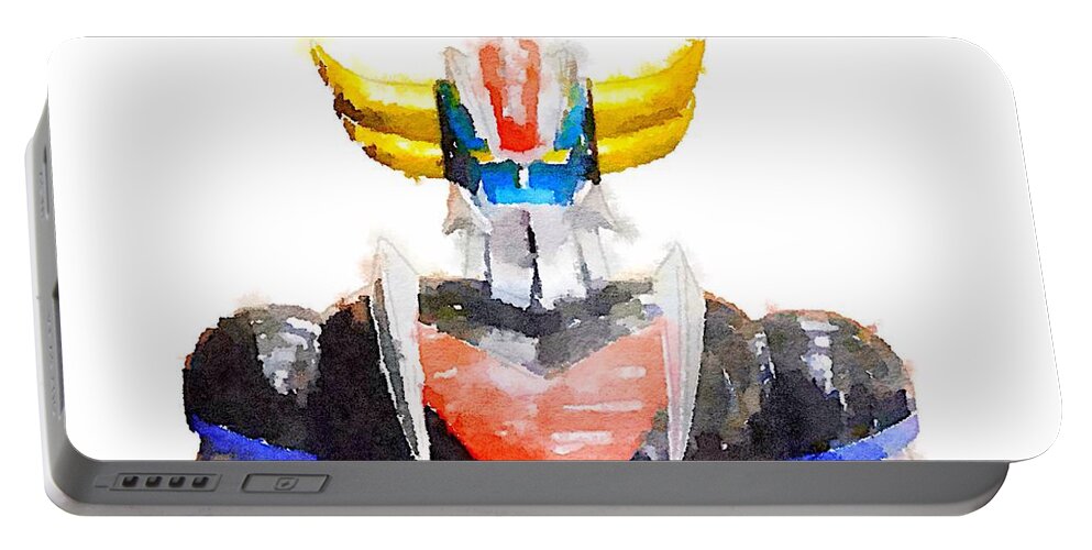 Goldorak Portable Battery Charger featuring the painting The Goldorak by HELGE Art Gallery