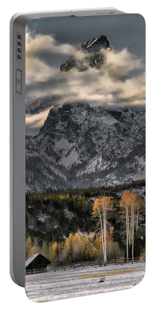 Mountain Portable Battery Charger featuring the photograph The Grand Teton by Erika Fawcett