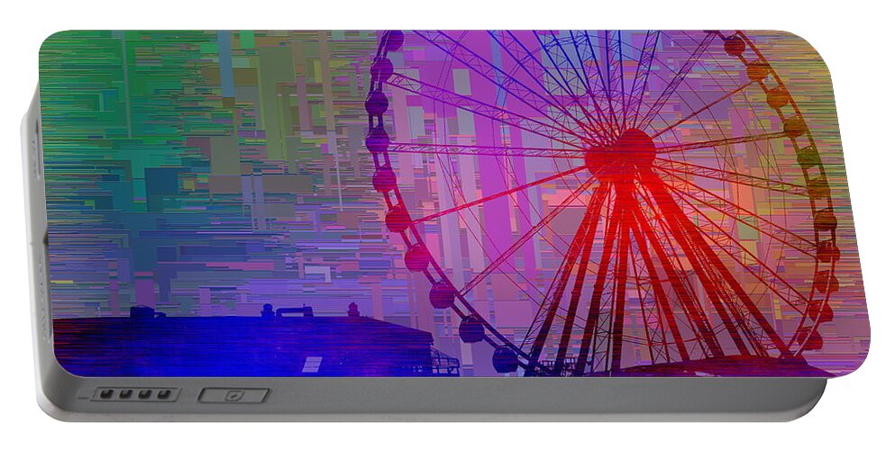 Great Wheel Portable Battery Charger featuring the digital art The Great Wheel Cubed by Tim Allen