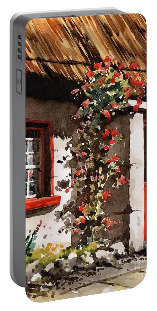 Irish Cottages Portable Battery Charger featuring the painting The Half Door by Val Byrne