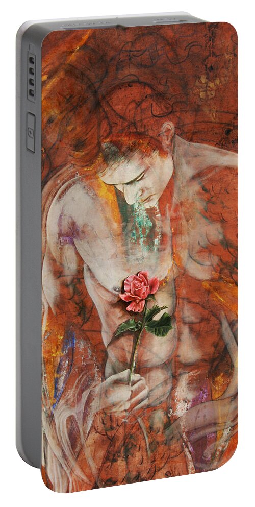 Giorgio Portable Battery Charger featuring the painting The Heart Finds Peace Through Love by Giorgio Tuscani