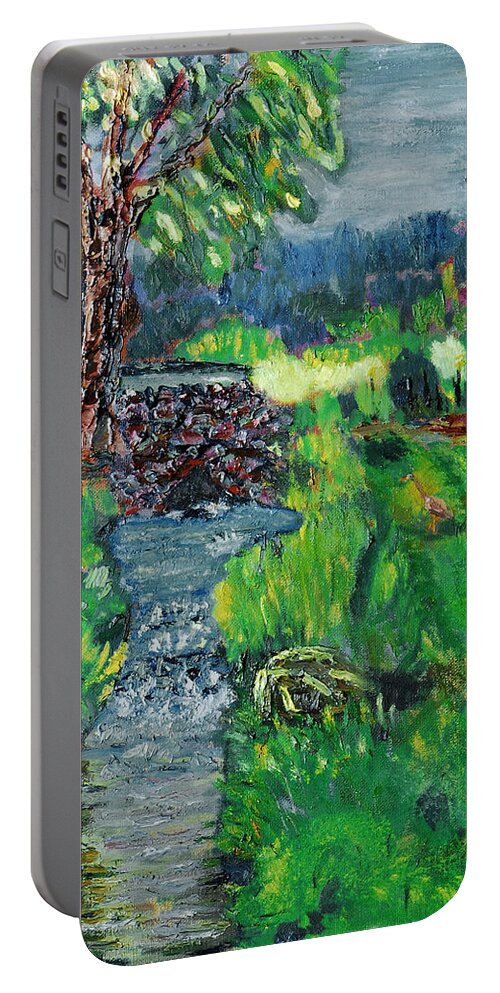 Bird Portable Battery Charger featuring the painting The Heron by Michael Daniels