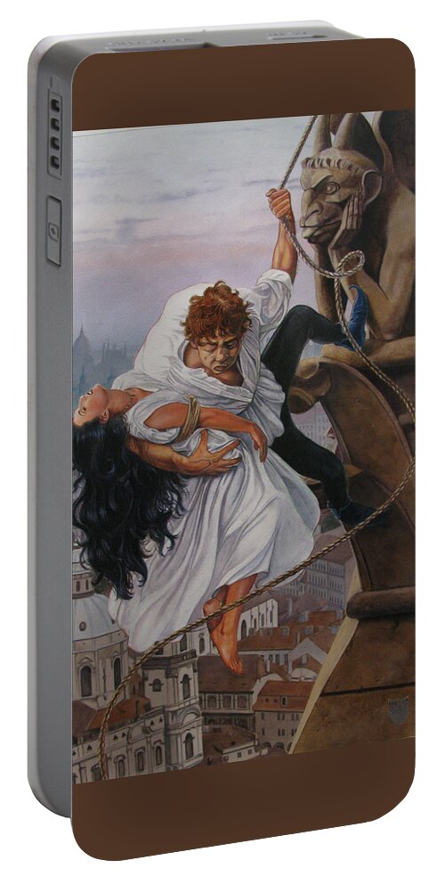 Whelan Art Portable Battery Charger featuring the painting The Hunchback of Notre Dame by Patrick Whelan