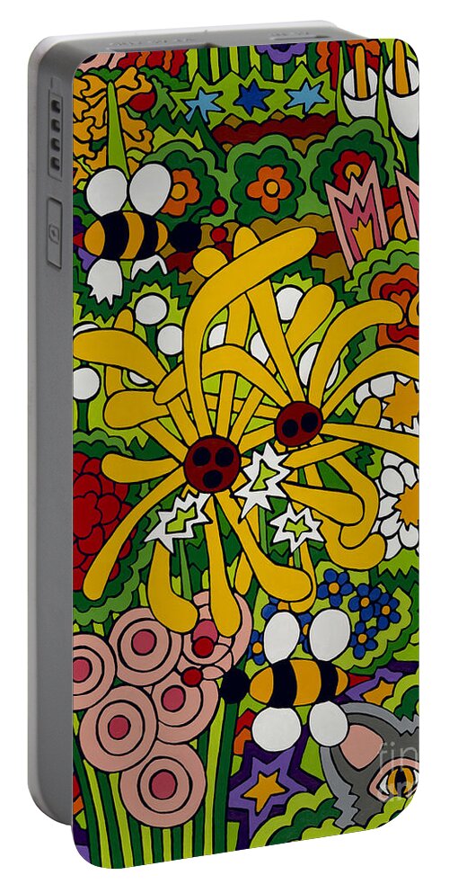 Garden Portable Battery Charger featuring the painting The Hunter by Rojax Art