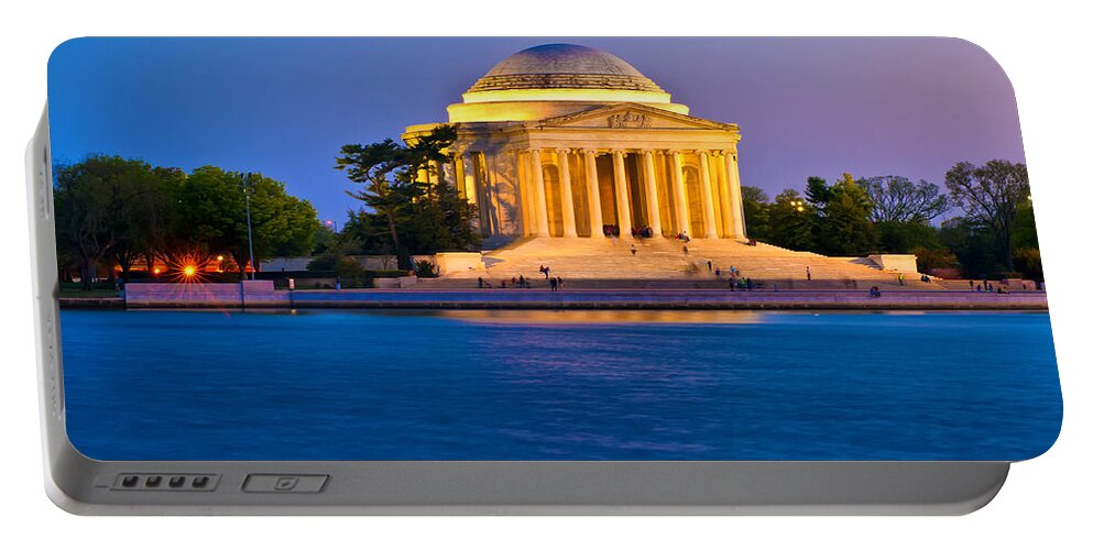 America Portable Battery Charger featuring the photograph The Jefferson Memorial at Twilight by Mitchell R Grosky