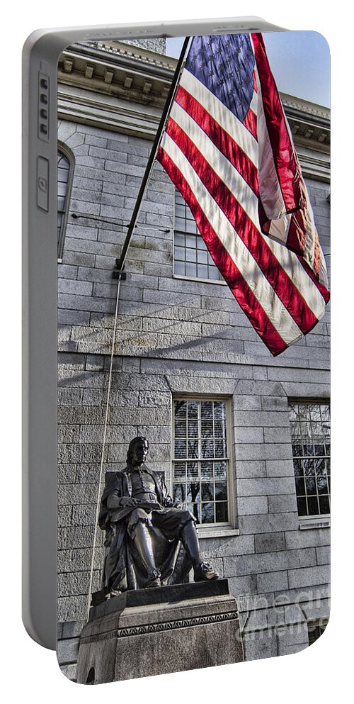 The John Harvard Statue Portable Battery Charger featuring the photograph The John Harvard Statue by Douglas Barnard