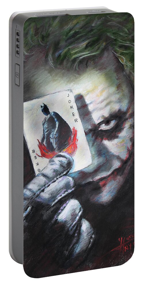 The Joker Heath Ledger Portable Battery Charger featuring the drawing The Joker Heath Ledger by Viola El