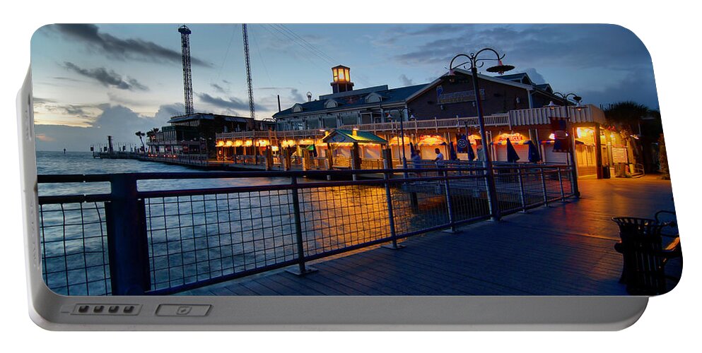 Kemah Boardwalk Portable Battery Charger featuring the digital art The Kemah Boardwalk by Linda Unger