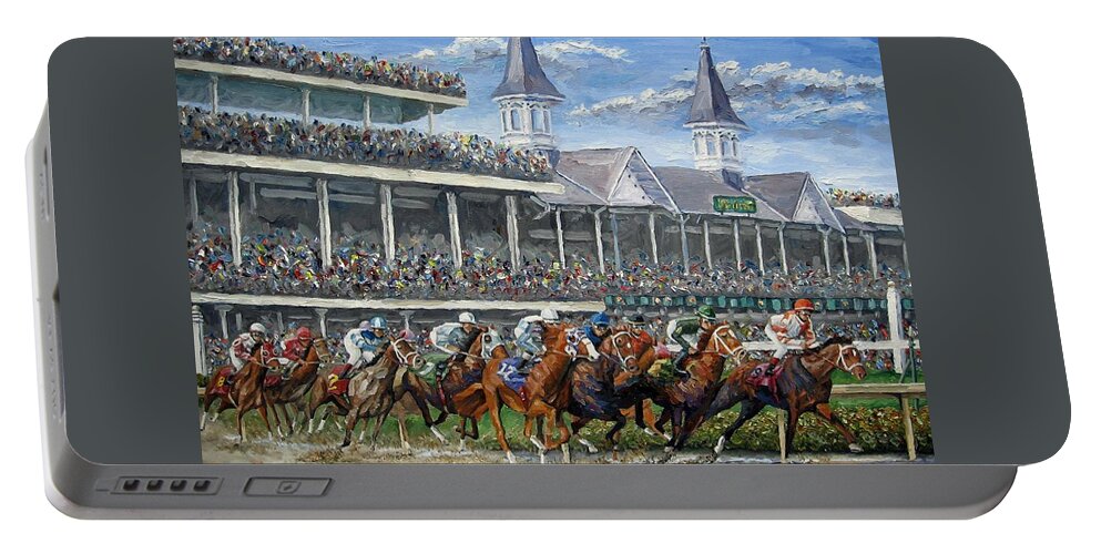 #faatoppicks Portable Battery Charger featuring the painting The Kentucky Derby - Churchill Downs by Mike Rabe