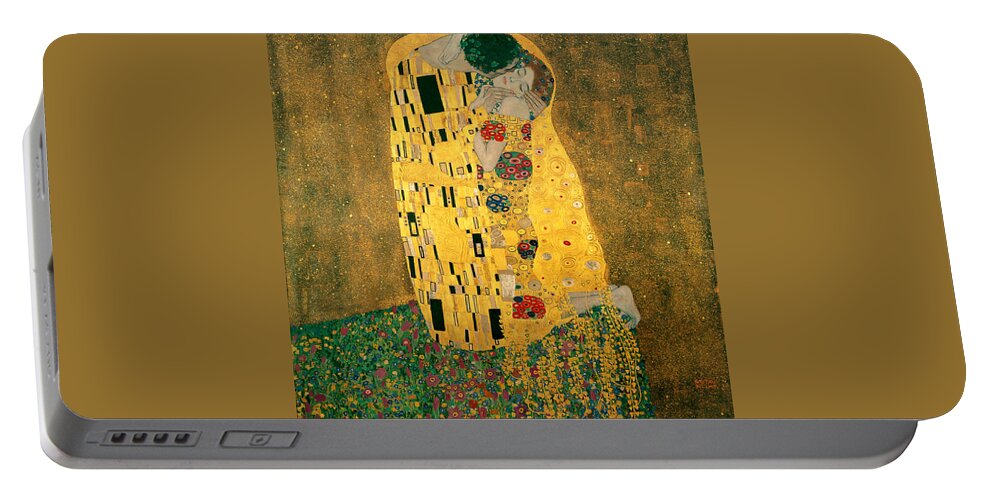 Gustive Klimt Portable Battery Charger featuring the digital art The Kiss by Gustive Klimt