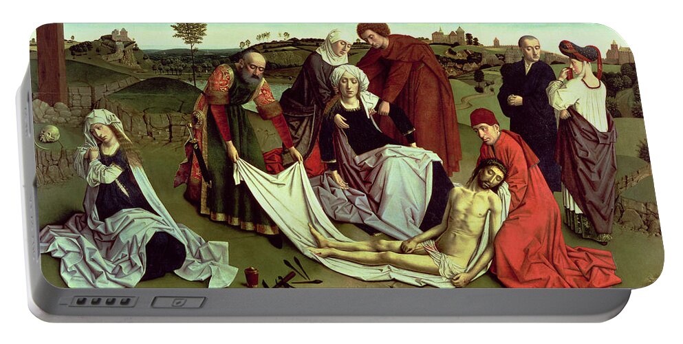 Hammer Portable Battery Charger featuring the photograph The Lamentation Over The Dead Christ Oil On Panel by Petrus Christus
