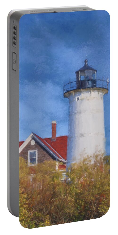 Lighthouse Portable Battery Charger featuring the mixed media The Lighthouse at Nobska Point by Jean-Pierre Ducondi