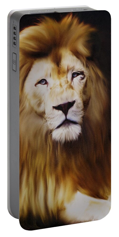 Animal Portable Battery Charger featuring the digital art The Lion King by Davandra Cribbie