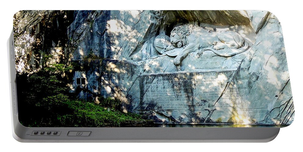 Europe Portable Battery Charger featuring the photograph The Lion Monument in Lucerne Switzerland by Marilyn Burton