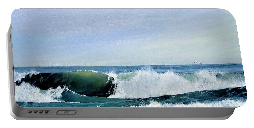 Seascape Portable Battery Charger featuring the painting The Lone Seagull by Barry BLAKE