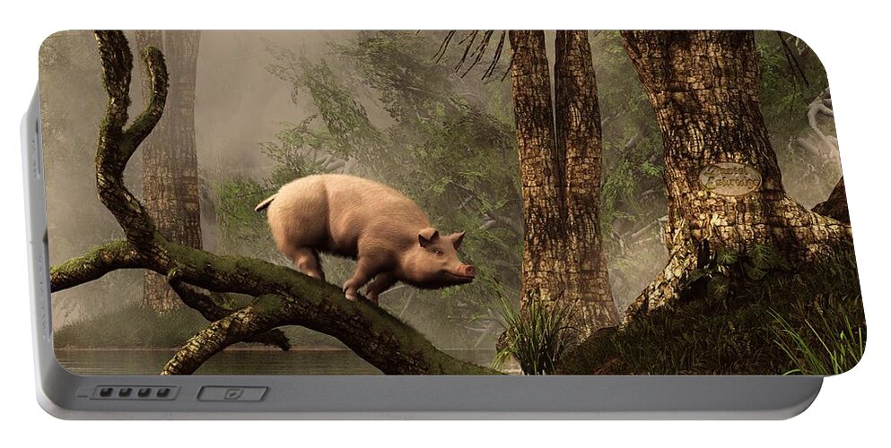 Pig Portable Battery Charger featuring the digital art The Lost Pig by Daniel Eskridge