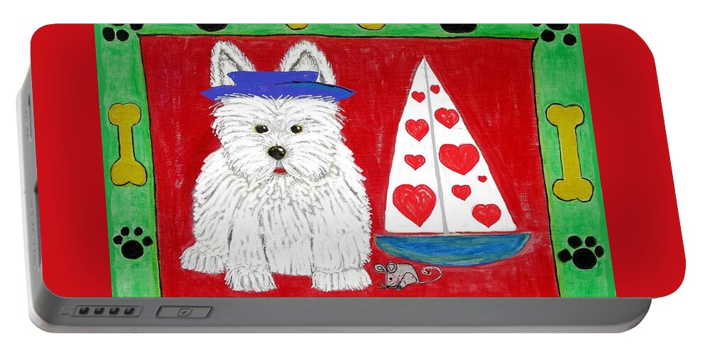 West Highland Dog Portable Battery Charger featuring the painting The Love Boat by Diane Pape