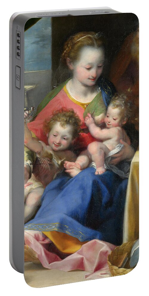 Federico Barocci Portable Battery Charger featuring the painting The Madonna of the Cat by Federico Barocci