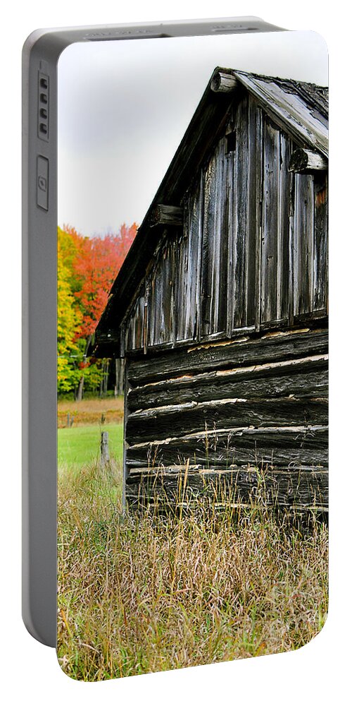 Weathed Wood Portable Battery Charger featuring the photograph The Old Back Shed by Gwen Gibson