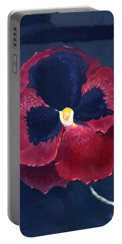 Crimson Portable Battery Charger featuring the painting The Pansy by Katherine Miller