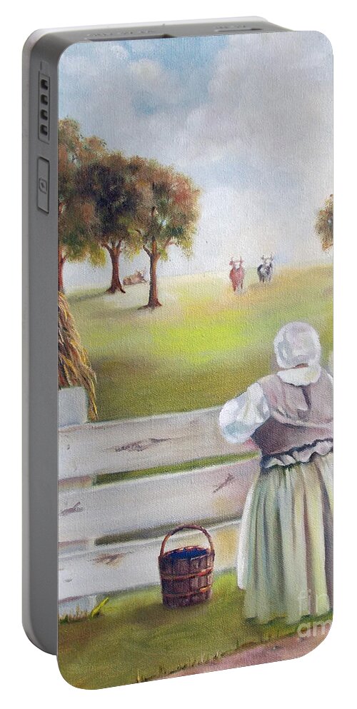 Landscape Portable Battery Charger featuring the painting The Pasture by Marlene Book