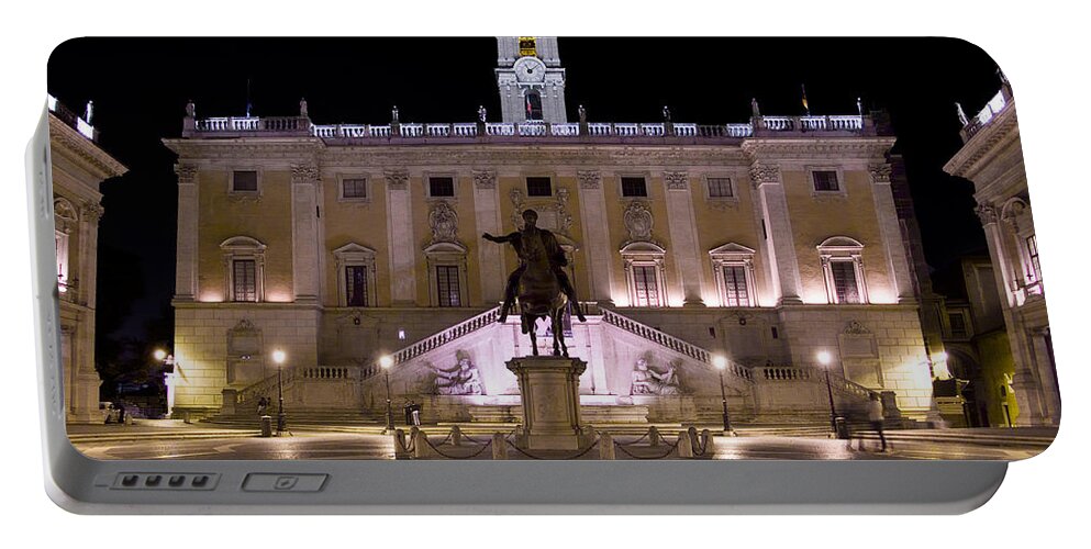 Rome Portable Battery Charger featuring the photograph The Piazza del Campidoglio at night by Weston Westmoreland