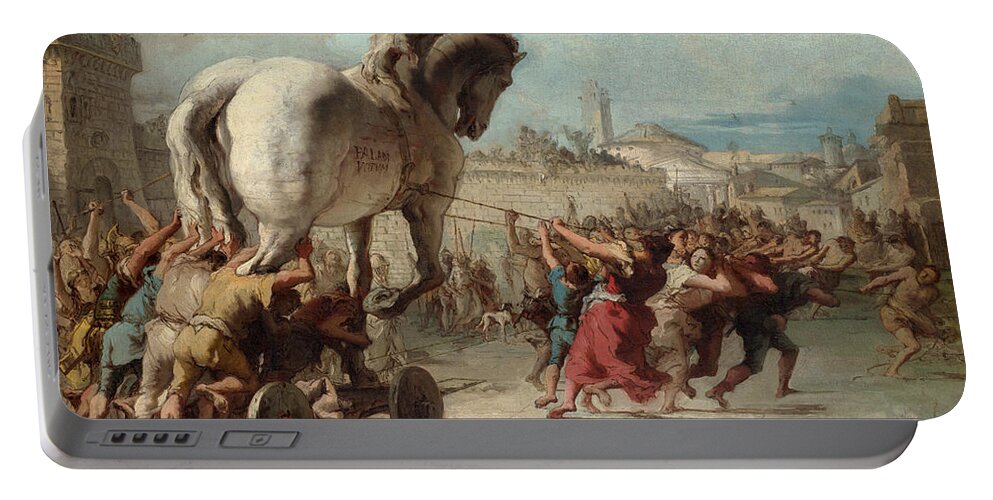 Giovanni Domenico Tiepolo Portable Battery Charger featuring the painting The Procession of the Trojan Horse into Troy by Giovanni Domenico Tiepolo