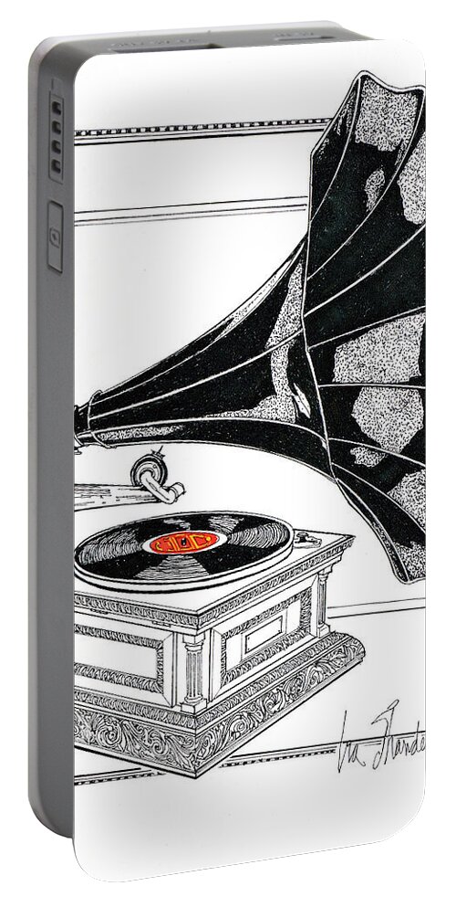 Phonographs Portable Battery Charger featuring the drawing The Real Caruso by Ira Shander