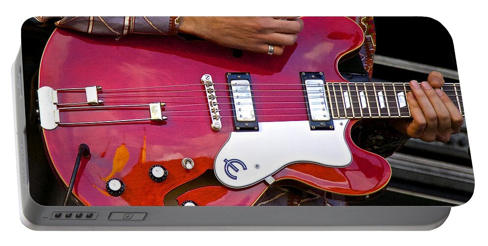 Music Portable Battery Charger featuring the photograph The Red Guitar by Venetia Featherstone-Witty