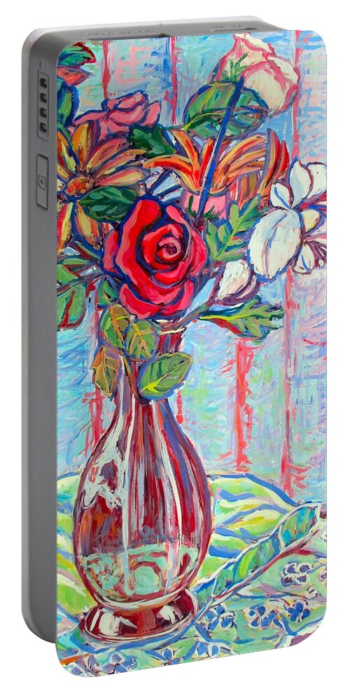 Still Life Portable Battery Charger featuring the painting The Red Rose by Kendall Kessler