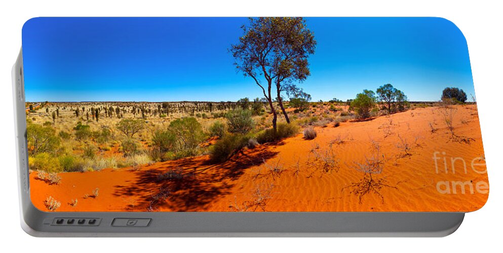 The Road To Uluru Outback Landscape Central Australia Australian Gum Tree Desert Arid Sand Dunes  Portable Battery Charger featuring the photograph The Road to Uluru by Bill Robinson