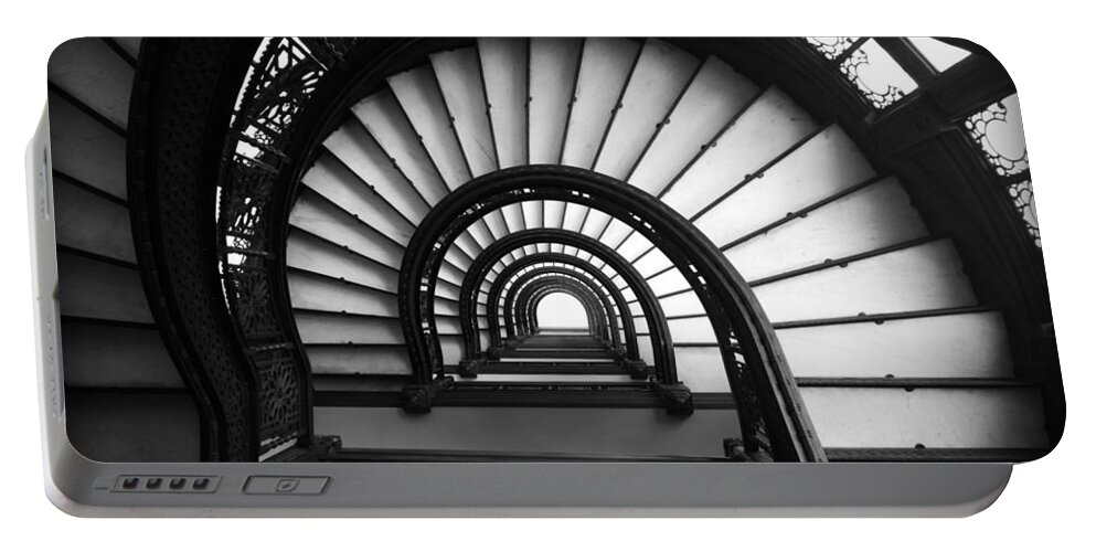 Kelly Portable Battery Charger featuring the photograph The Rookery Staircase in Black and White by Kelly Hazel