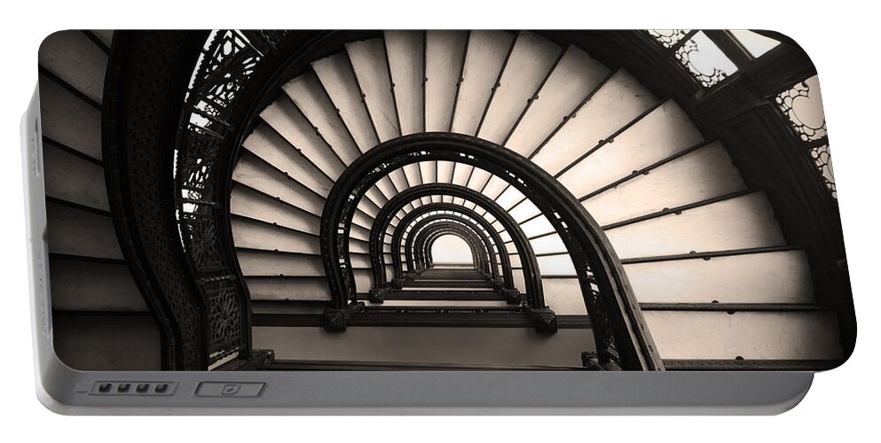 Kelly Portable Battery Charger featuring the photograph The Rookery Staircase in Sepia Tone by Kelly Hazel