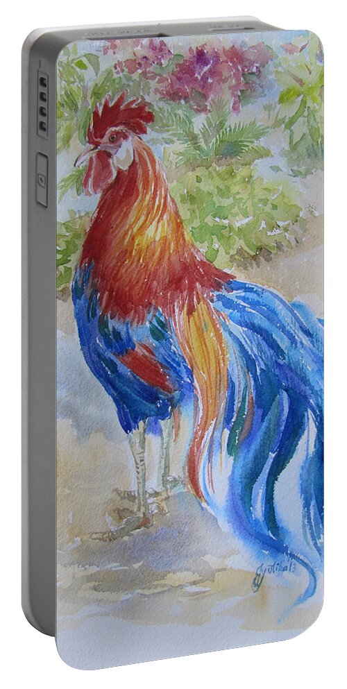 Rooster Portable Battery Charger featuring the painting Long Tail Rooster by Jyotika Shroff