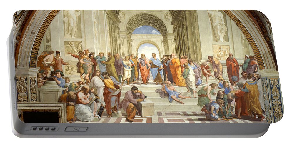 The School Of Athens Portable Battery Charger featuring the painting The School of Athens by Raphael