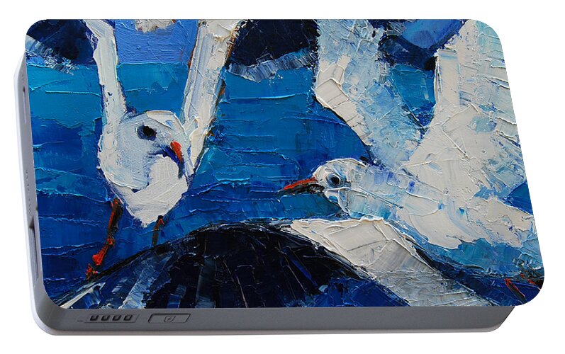 The Seagulls Portable Battery Charger featuring the painting The Seagulls by Mona Edulesco